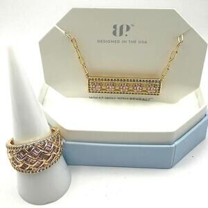 Bomb Party GOLD Rose Quartz Twinkling Sass ring (5) & Five Free Spirits necklace